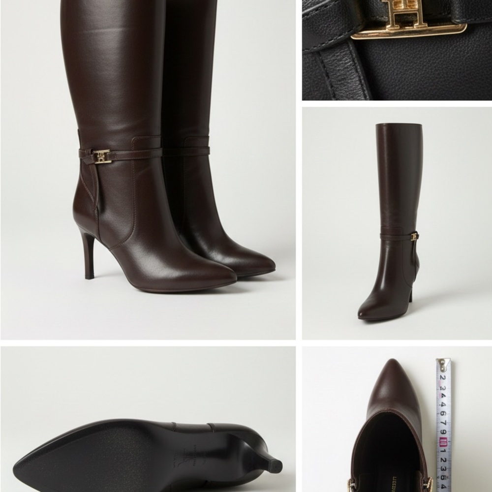 Tommy Hilfiger  Elegant Brown Leather Knee-High Boots size 7.5 New